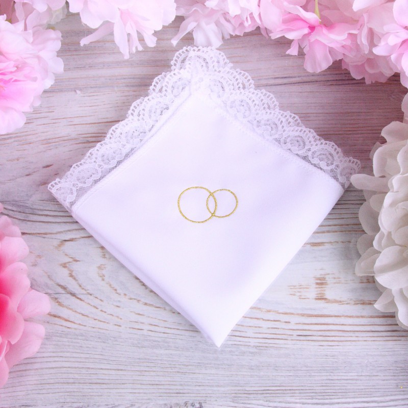 Кружевной платочек "Золотые обручальные колечки"для невесты и мамы