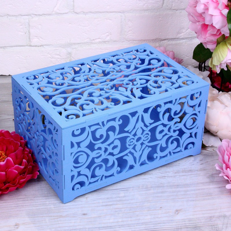 Коробка для конвертов «Узоры» небесно-голубого цвета
