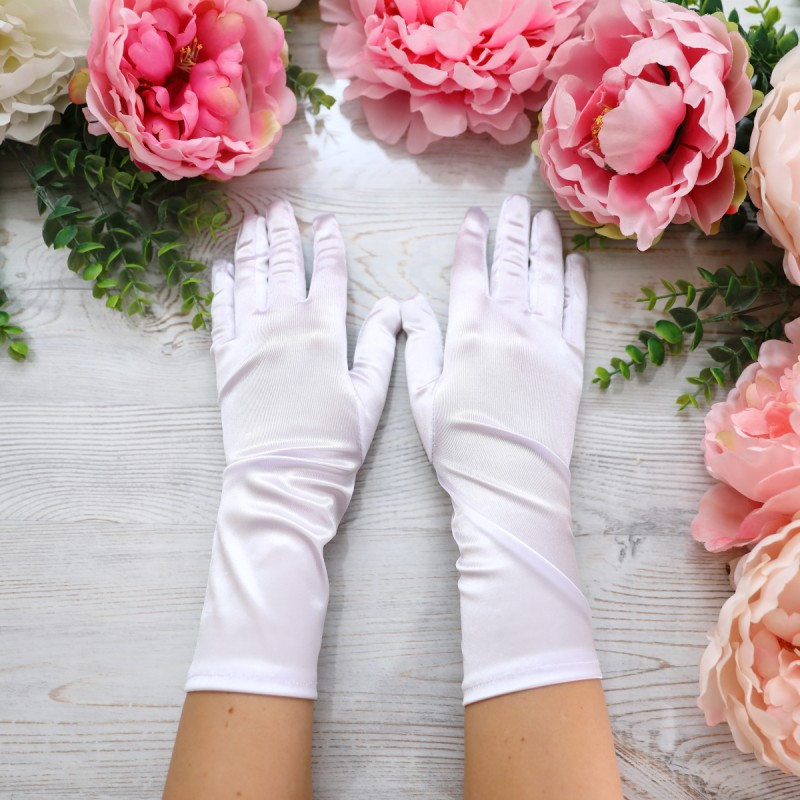 Белые средние атласные перчатки 