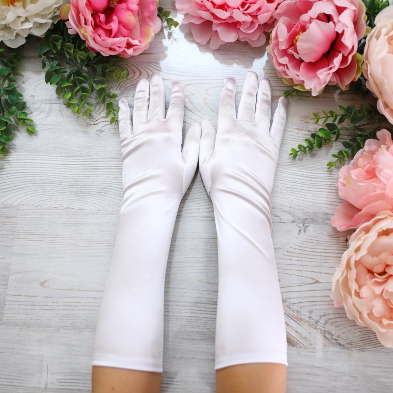 Длинные белые атласные перчатки 