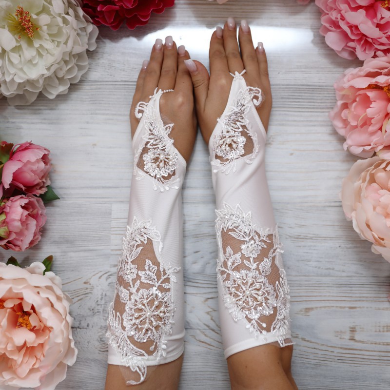 Перчатки для свадьбы "С двойным декором"