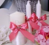 Свадебые свечи c оформлением розового цвета