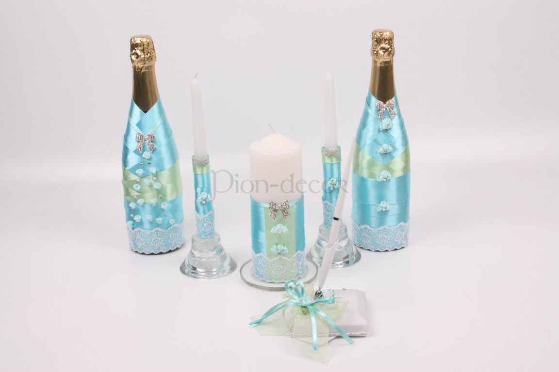 Свадебные свечи и шампанское оформление в едином стиле